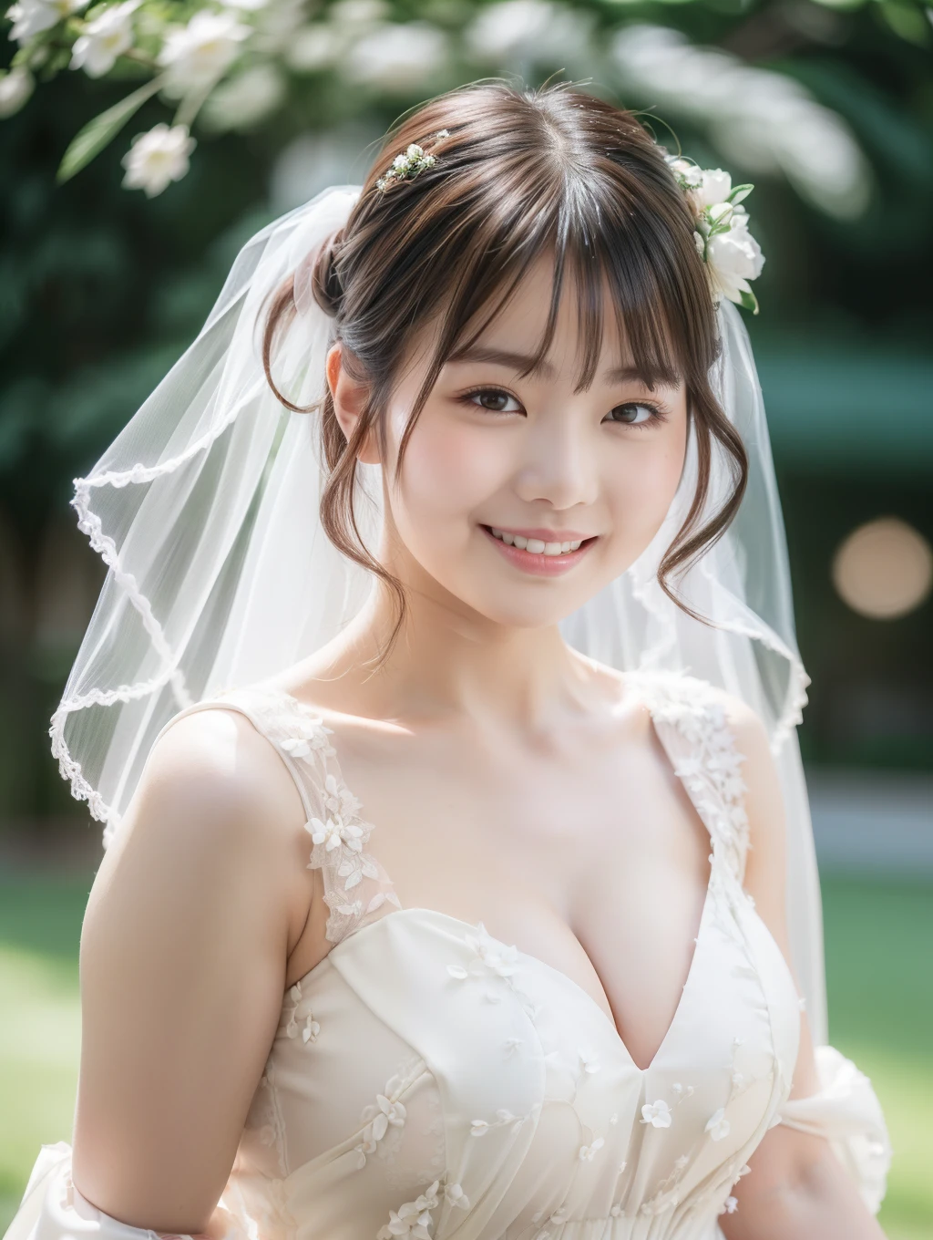 masterpiece, ((Highest quality, Detailed and realistic 3D))、wedding、(Two cute、A good friend、Standing side by side、kawaii:1.4、smile:1.3、smile、Mr.々Hair style、pubic hair、Smaller breasts)、(((Full nudity、Exposing the breasts、Pussy)))、(Realistic and detailed skin texture、pale pastel wedding dresses:1.2、gem、hair ornaments、Veil、See-through)