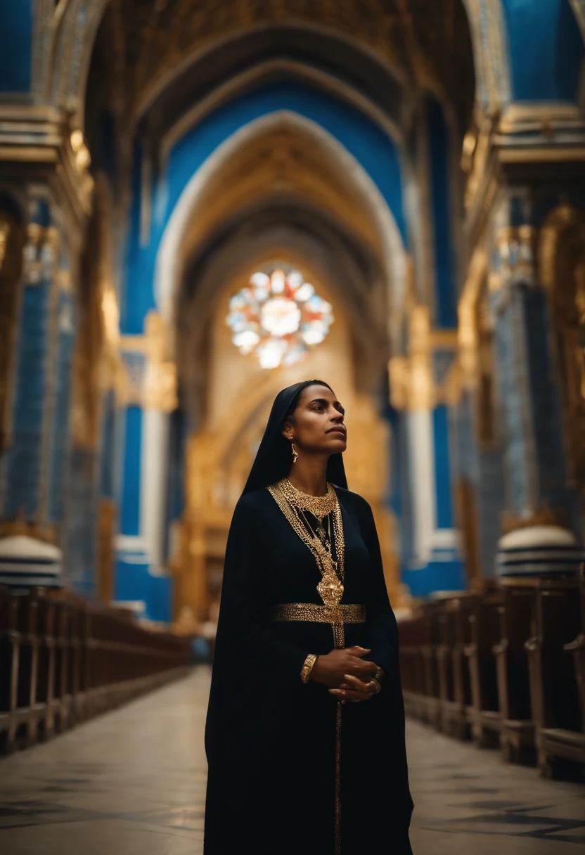 Retrato de Nossa Senhora Aparecida, Imagem de uma mulher religiosa negra, religiosa com manto azul e dourado, 4k