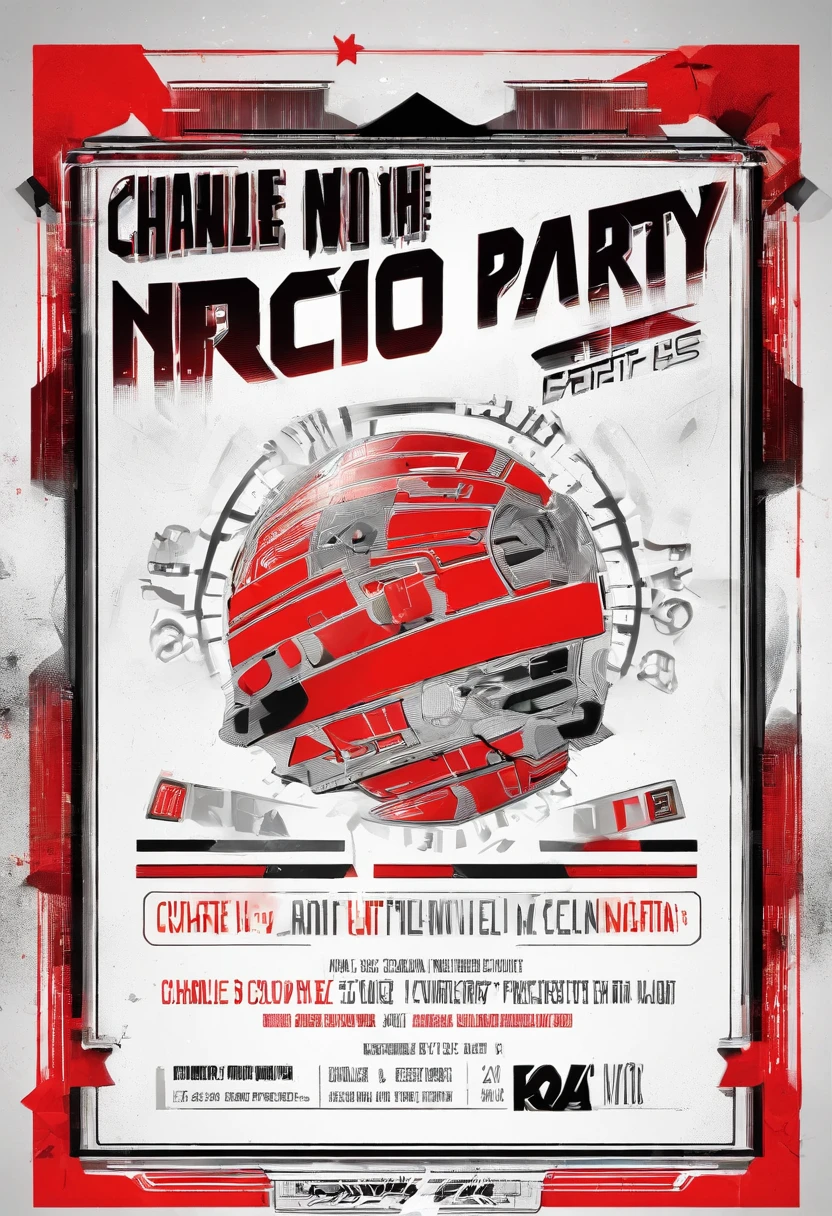 Create an event invitation flyer with Red, black, and grey colors with the following instructions: Title - Charlie & Roa's Narco Party Night - Dress code: Narco outfit