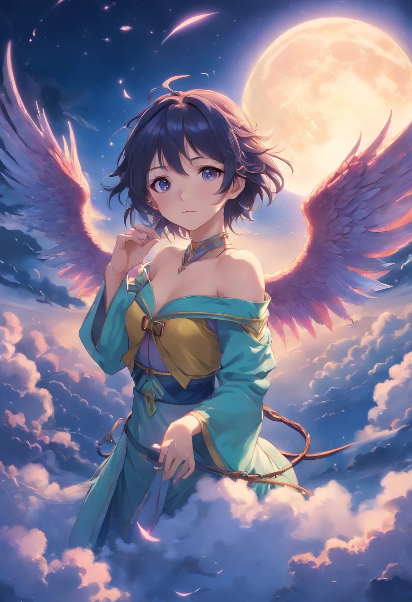 ((best quality)), ((masterpiece)), (detailed), alluring succubus, ethereal beauty, perched on a cloud, (fantasy illustration:1.3), enchanting gaze, captivating pose, delicate wings, otherworldly charm, mystical sky, (Luis Royo:1.2), (Yoshitaka Amano:1.1), moonlit night, soft colors, (detailed cloudscape:1.3), (high-resolution:1.2)
