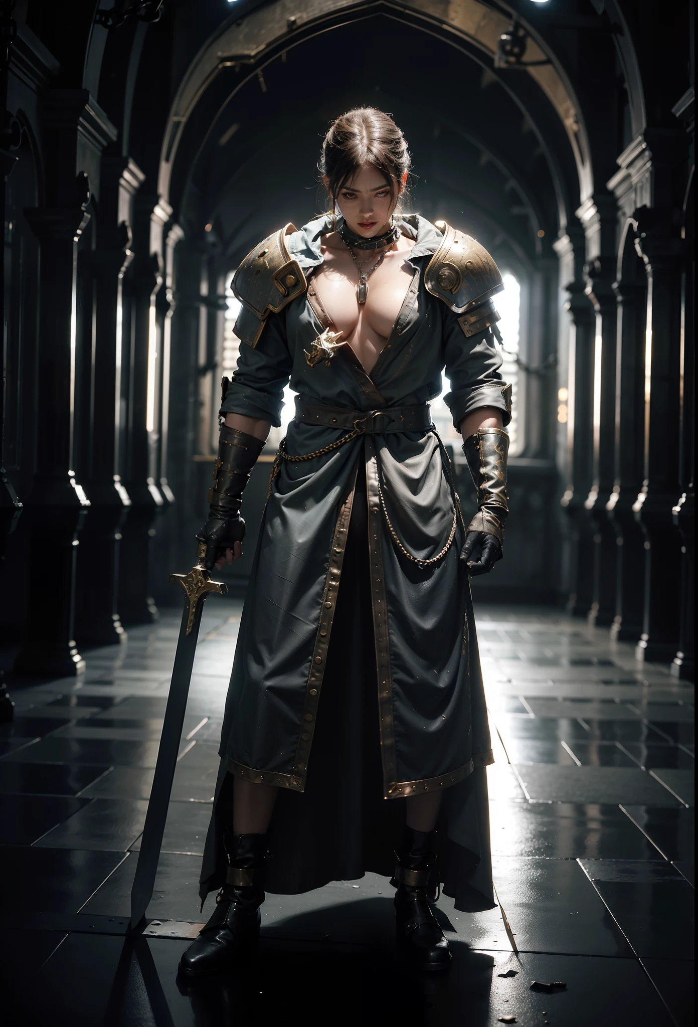 ,((Wearing a torn sheer costume of a superheroine)),(, No bra)), Wet crotch, Wet thighs, Beautiful girl with accentuated slender abs: 1.4, (((nipple tips protruding, areola is protruding, The shape of the pubic region is clearly visible)), sixpack abs: 1.4, Bust Botox, Photo, Sharpness, Unique 850 4, Koda850 k portrait camera, F1.6 shots, Ultra-realistic textures, Spectacular light textures, Cinestil 800 Fashion Mechanics, (futuristic sci-fi battle fashion: 1.1), (tied perfectly by chain), Restraint, Slaves, collars, ((wide prison with sunlight)), Dark fantasy, Realistic material details, extreme hight detail, Ultra-realistic materials ((Torn costume))), Wet, Cloudy, (Chained)), ((big emphasized by chains)), ((chains digging into crotch)), ( (Collar)), (, No bra), shredded costumes, broken golden shields and battle spears,, White combat gloves, Combat shoulder armor, Blood splattered on the face, Blood splattered, Realistic, (Bruises, Dirty, ripped clothing, skimpy clothing, Blood: 1.3), Torn Cape, Torn pantyhose, Long legs, ((iron pipe in the crotch)), Metallic shackles and fetters, ((chains hung from heaven)), Wet crotch is clearly visible, Swarovski's sword and the anatomy beneath his feet, (futuristic sci-fi battle fashion, Torn mesh stockings),