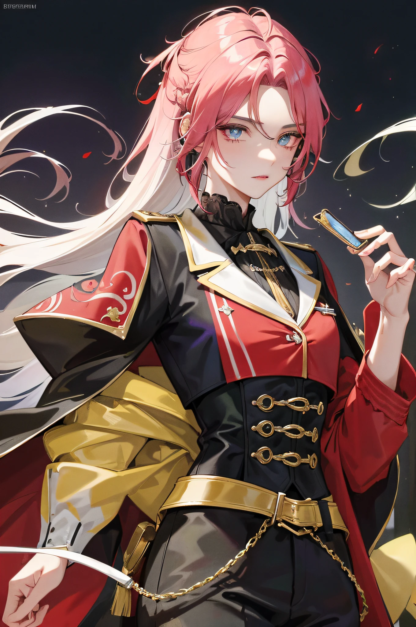 Meisterwerk: Hervorragende Nacht im Freien, Vollmond, Male Mature Male Style, altes chinesisches schwarzes Haar, rote Augen, Spliss, Lange Haare, langer Pony, stattlich, masculine, gentle, hoch, ruhig, Schwarz und Gold gemischtes Drachenmuster Prinz, Foldable fan, Regentage, exquisite facial features, Front of the facial features