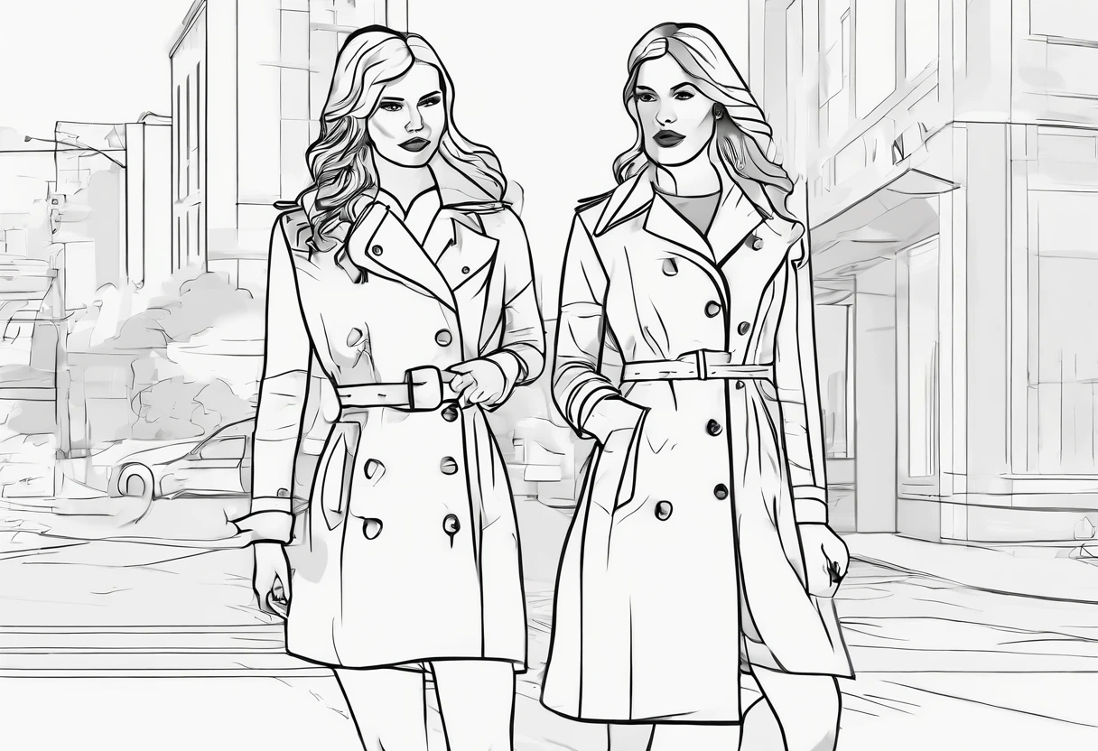 2girls,(fight against another:1.5),trench coat,bikini