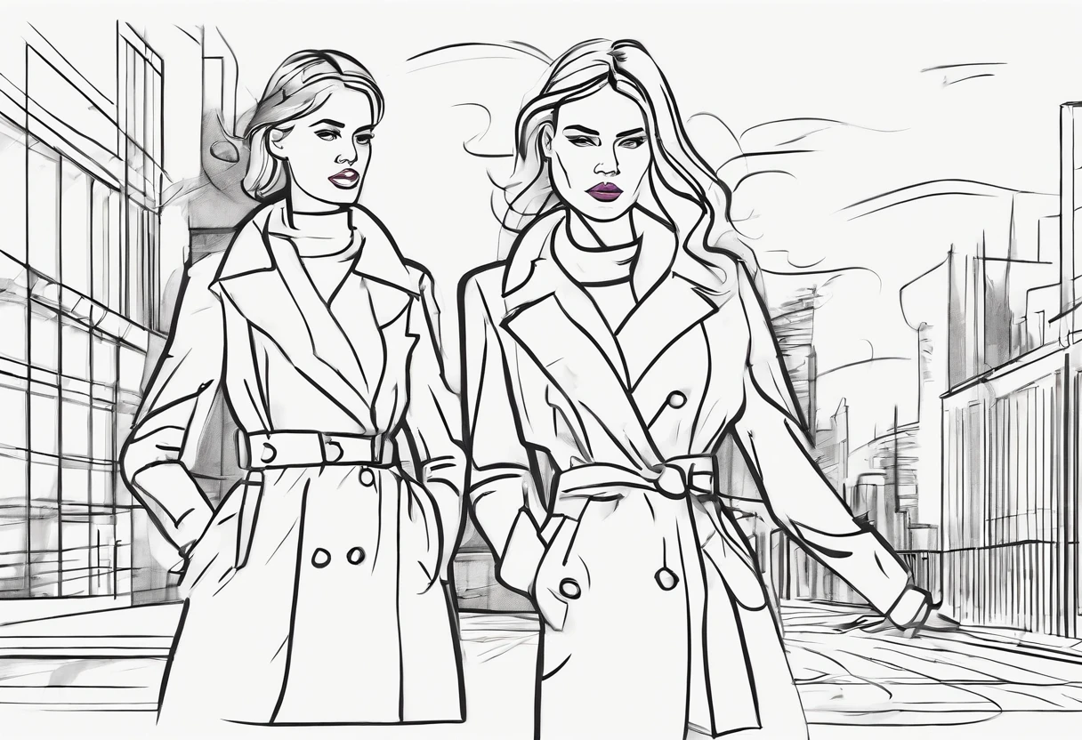 2girls,(fight against another:1.5),trench coat,bikini