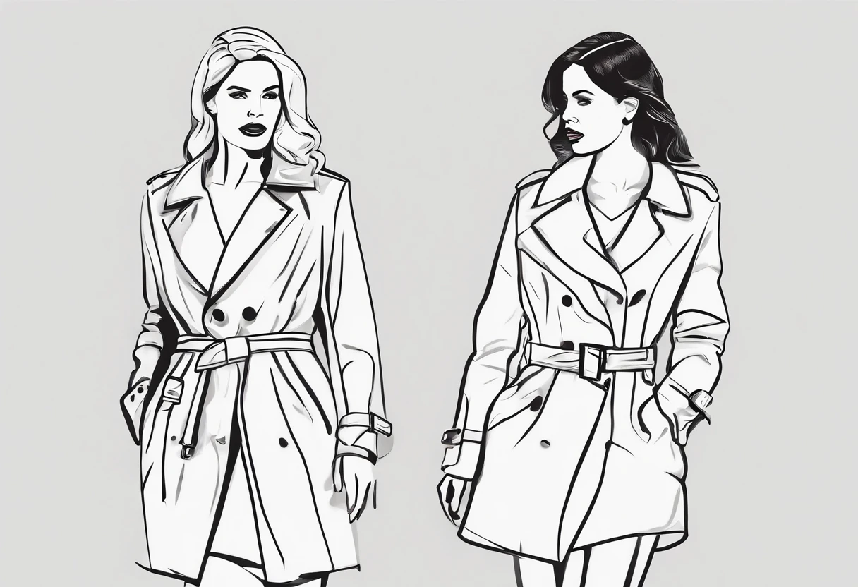 2girls,(fight against another:1.5),trench coat,bikini