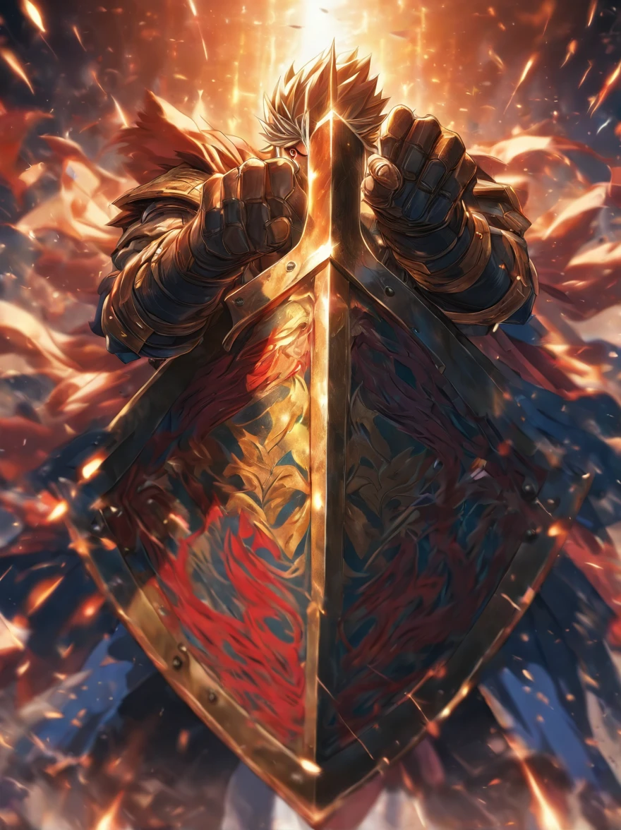Illustration of holding tightly a shield defending itself with a shield
