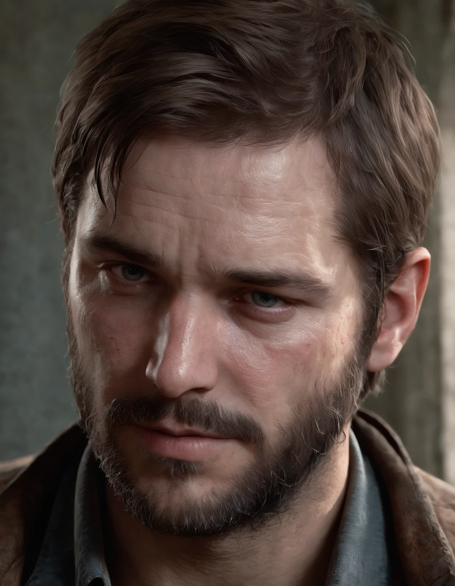 (Joel miller), (extremely accurate facial features head shape of Joel Miller from The Last of Us), masterpiece, the highest quality of all time, absurd skin texture details and quality, absurd textures quality, fujiFilm superia