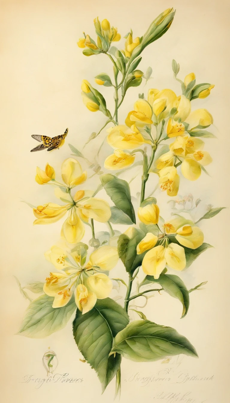 Acacia tree，Also called"black locust"，The flowers are butterfly corollas，It is clustered when blooming，Climbing into spikes，Overlapping overhangs，The florets are often wrinkled and curled，The petals are scattered，The whole one is calyx bell-shaped，Five petals，Delicate and delicate，The flowers appear pale yellow or white，The petals are soft and delicate，It's like a thin veil，Gently float in the air，Calyx bell-shaped，Five petals，Delicate and delicate，The smell is fragrant