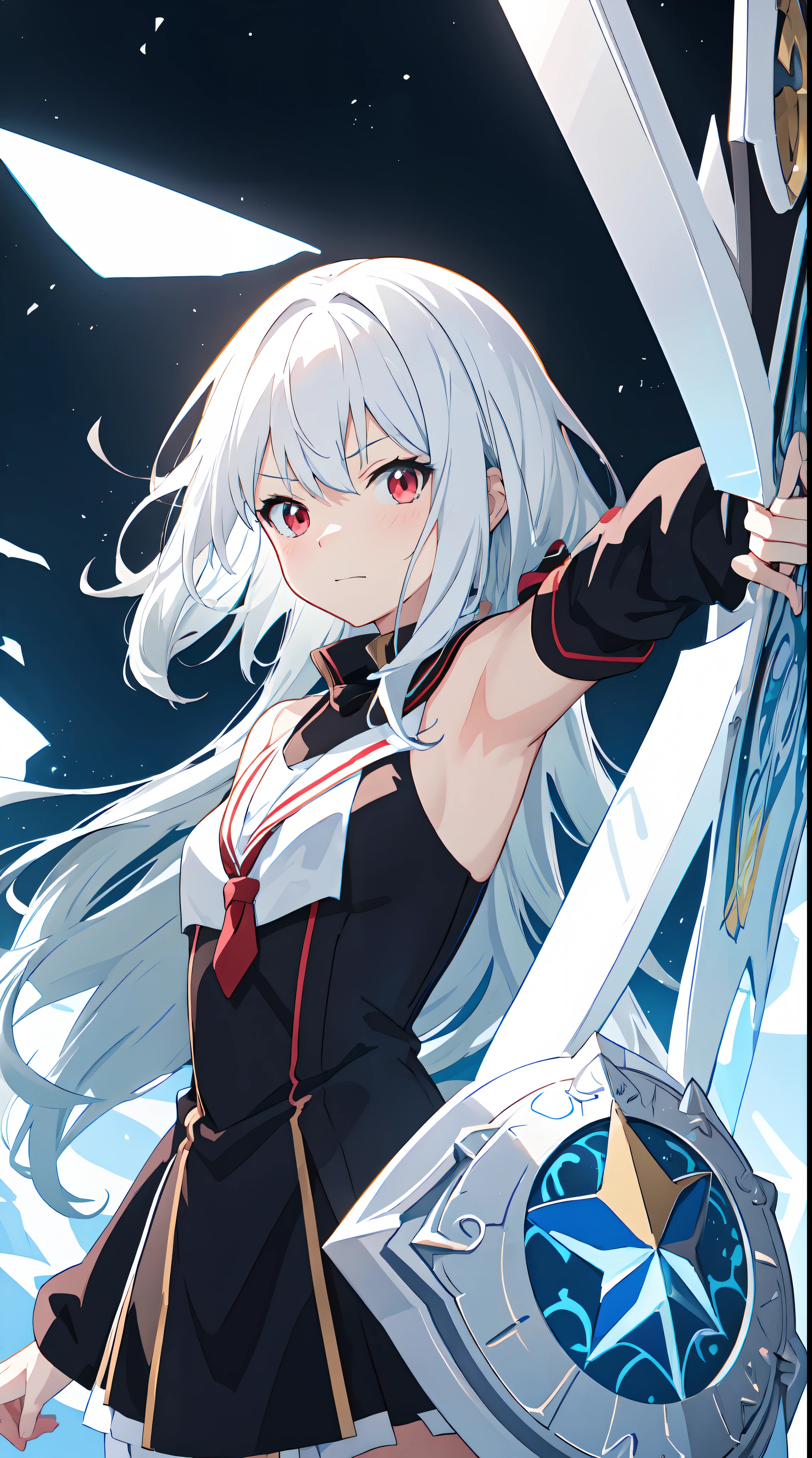 anime girl with white hair and red eyes holding a shield, blue magic circle, ice magic, best anime 4k konachan wallpaper, white haired deity, zerochan art, anime art wallpaper 8 k, anime style 4 k, ufotable art style, detailed anime art, anime art wallpaper 4 k, anime art wallpaper 4k, ryuko matoi, white haired, anime wallaper