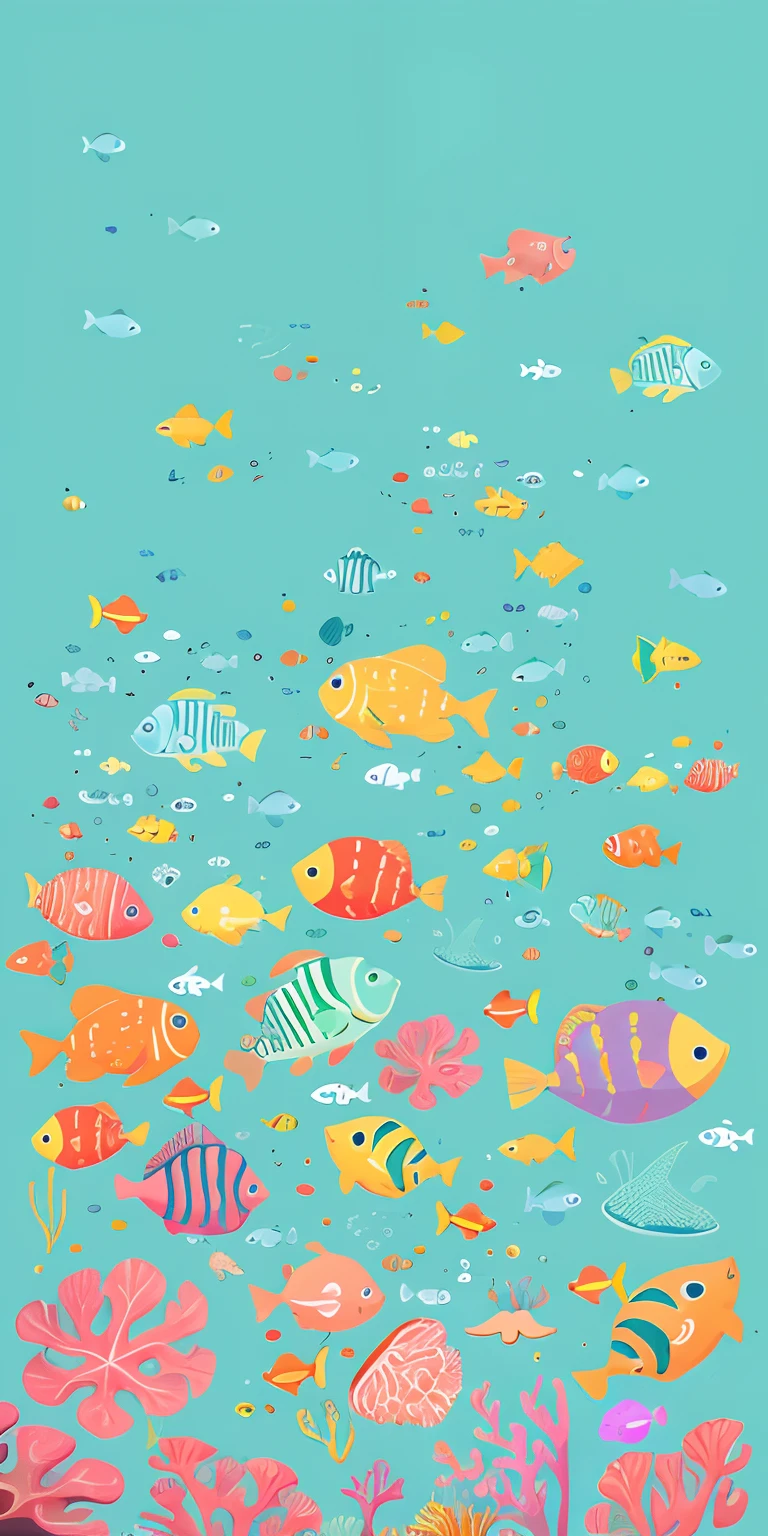 simple, vector, 4k, cheerful, flat background, illustration, under water, sea, kids background, colorful, reef, flat color