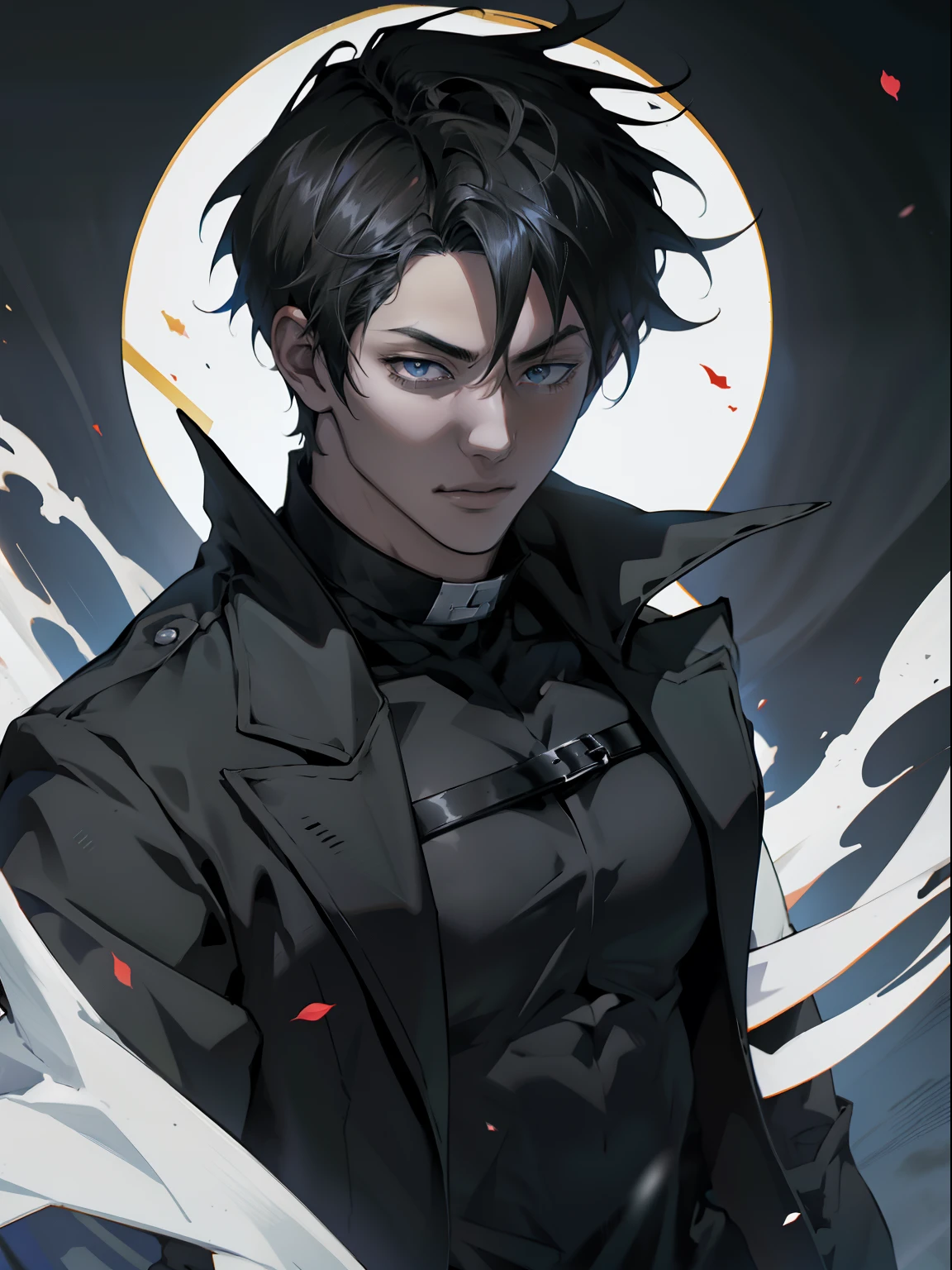 Chico anime entre centeno donde se pone el sol, Anime hombre guapo,Yoo Joonghyuk, Cabello de color ?????,vestido de negro, Hermosa pose de anime, Retrato de anime de un hombre guapo, inspirado por Okumura Masanobu, Chico guapo en el arte del asesino de demonios, Chico de anime alto con ojos grises, Arte clave del anime, inspirado por Okumura Togyu, Key anime images, Joven hombre de anime