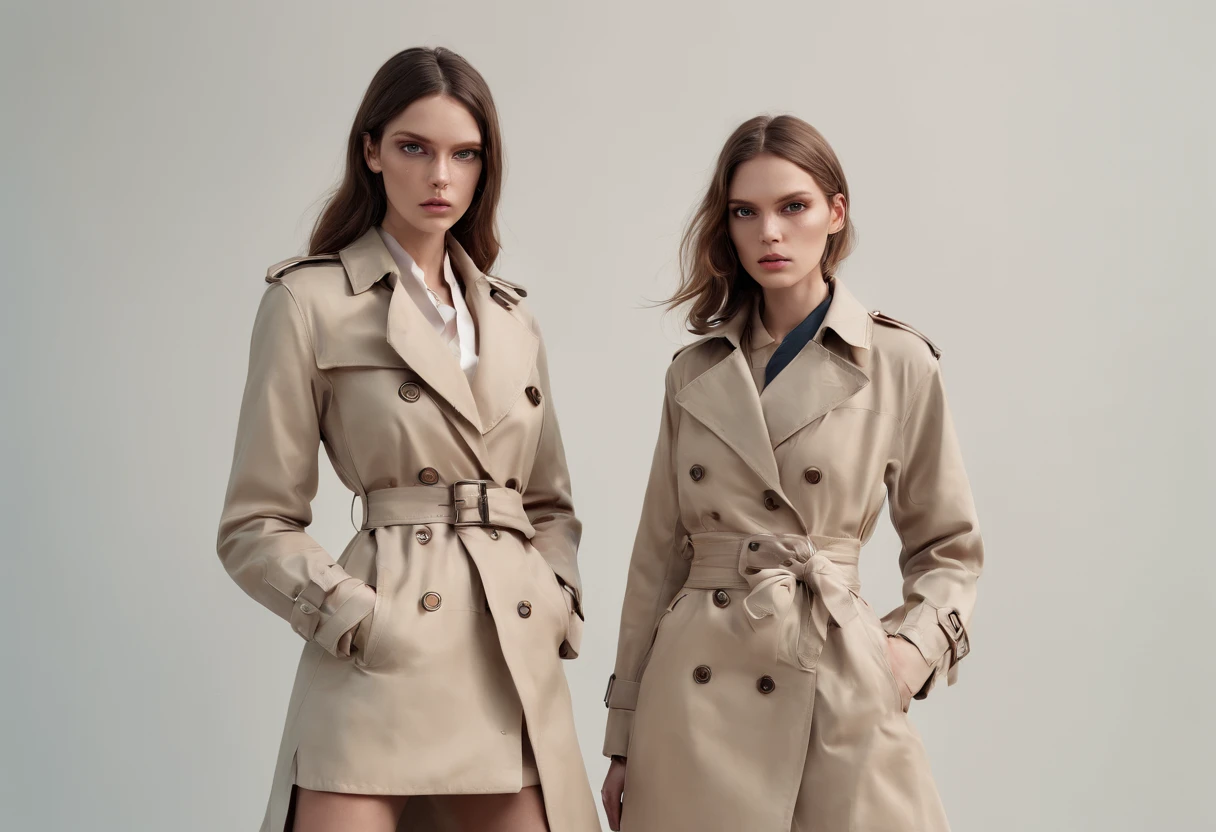 2girls,(fight against another:1.5),trench coat,bikini