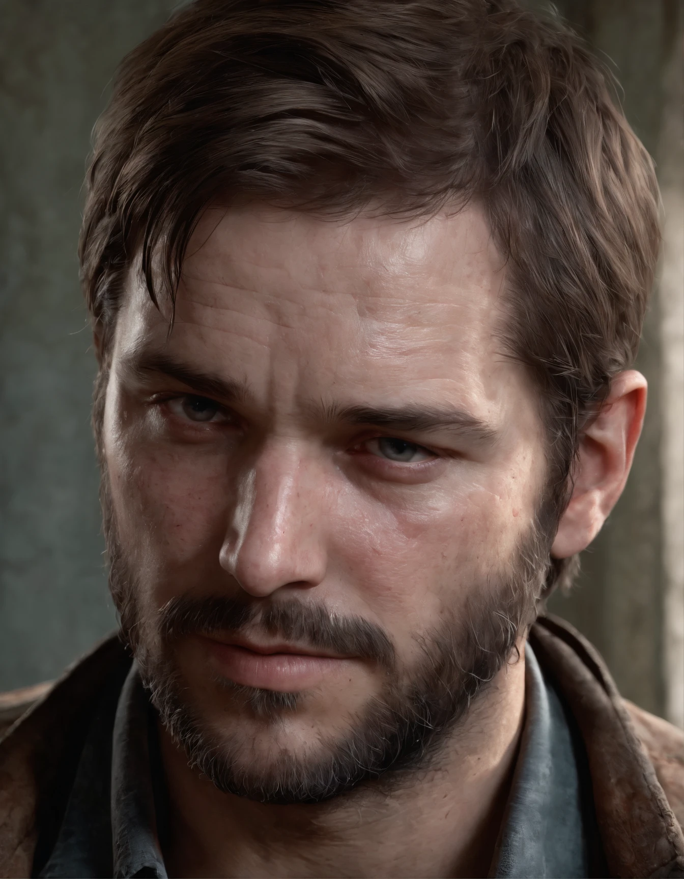 (Joel miller), (extremely accurate facial features head shape of Joel Miller from The Last of Us), masterpiece, the highest quality of all time, absurd skin texture details and quality, absurd textures quality, fujiFilm superia