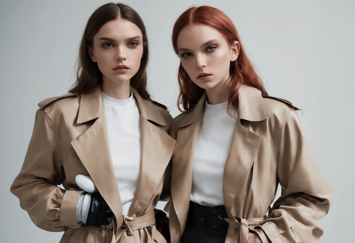 2girls,(boxing:1.5),trench coat
