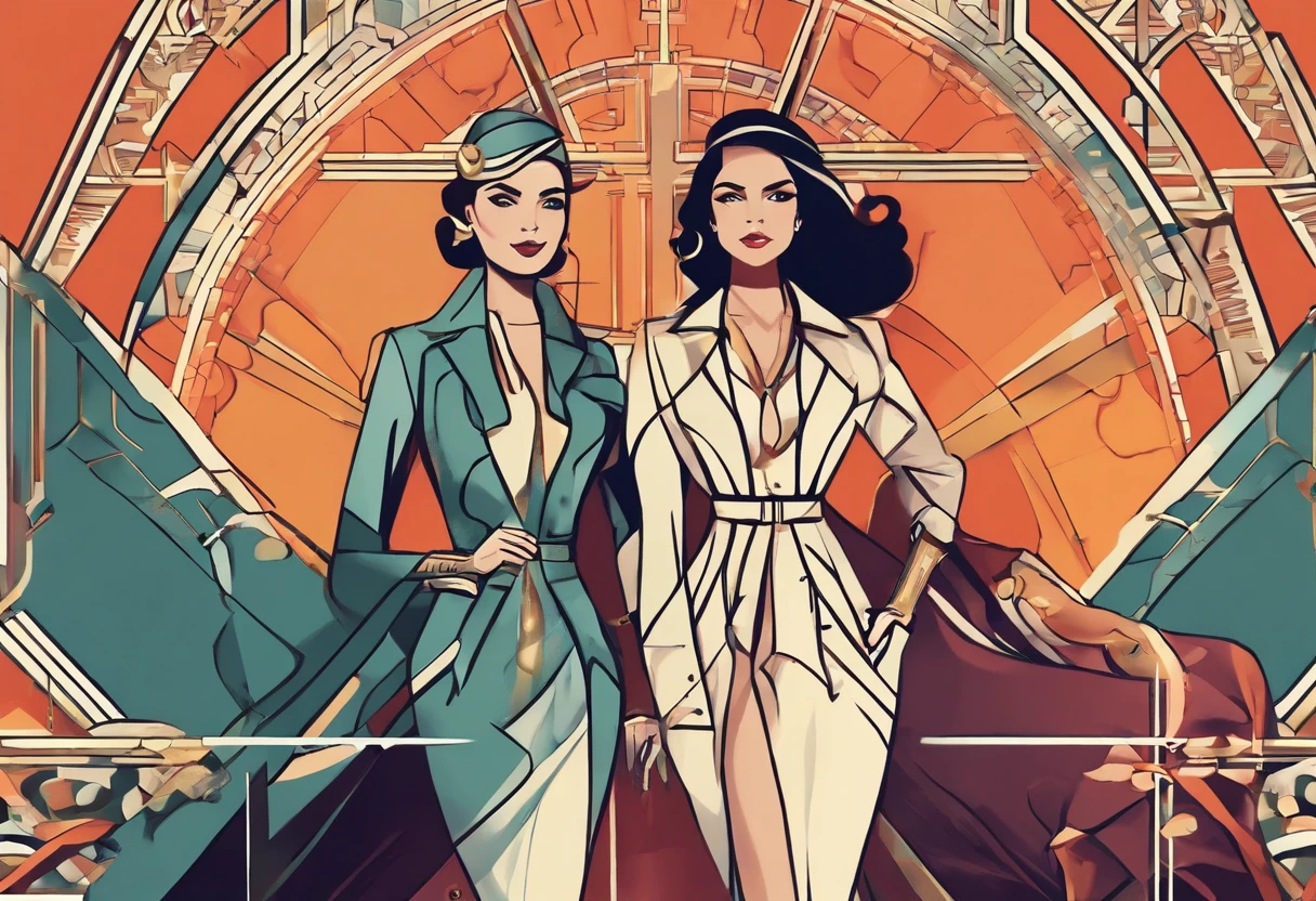 2girls,(fight against another:1.5),trench coat,bikini