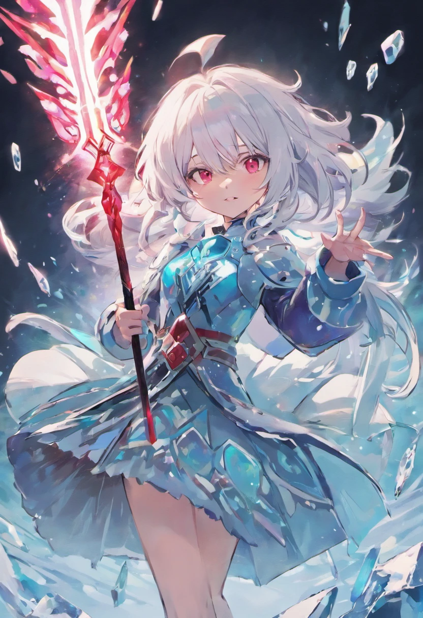 anime girl with white hair and red eyes holding a ice sword, ice magic circle, best anime 4k konachan wallpaper, white haired deity, zerochan art, anime art wallpaper 8 k, anime style 4 k, ufotable art style, detailed key anime art, anime art wallpaper 4 k, anime art wallpaper 4k, ryuko matoi, white haired, anime wallaper