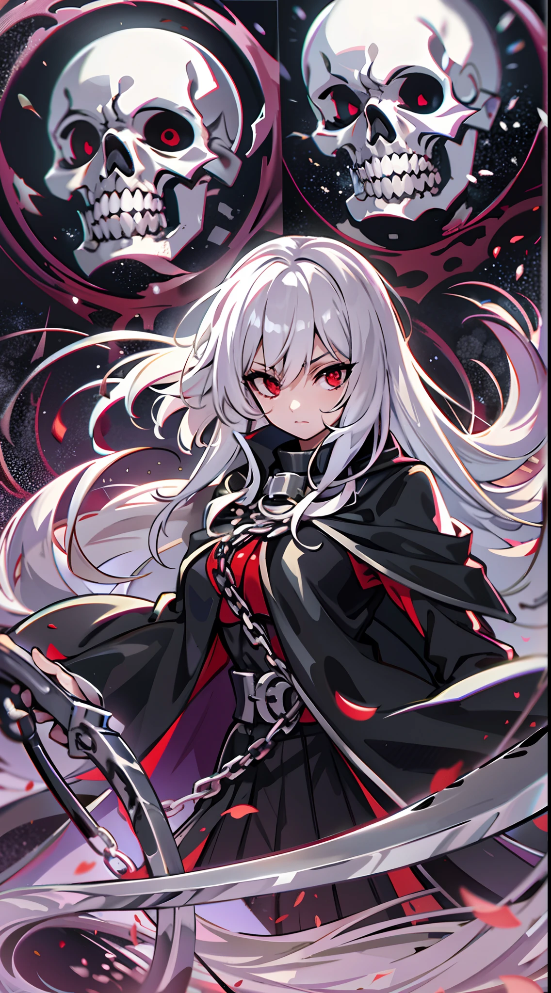 Anime girl with white hair and black cape holding a sword - SeaArt AI