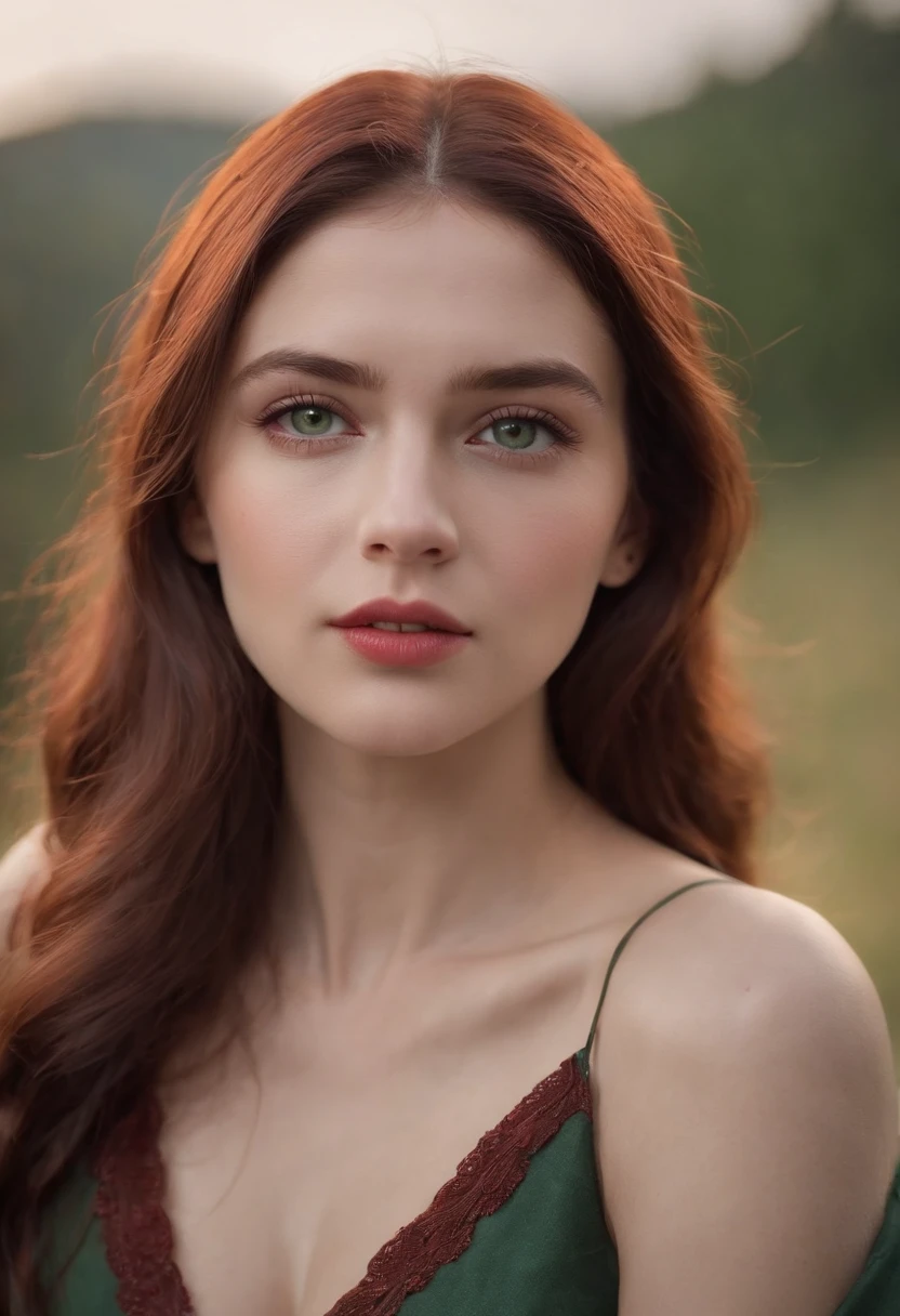 (((A deep reddish scar runs across her left cheek))) light skinned, Women around 19 years old, Natural gray hair, Distinctive green eyes, Wearing Cole, slender and graceful,, Beautiful, Candlelight in medieval atmosphere, Ultra Sharp Focus, realistic shot, Women's clothing in the Middle Ages, Tetradic color (Scar:1.4)、((huge tit:1.4))