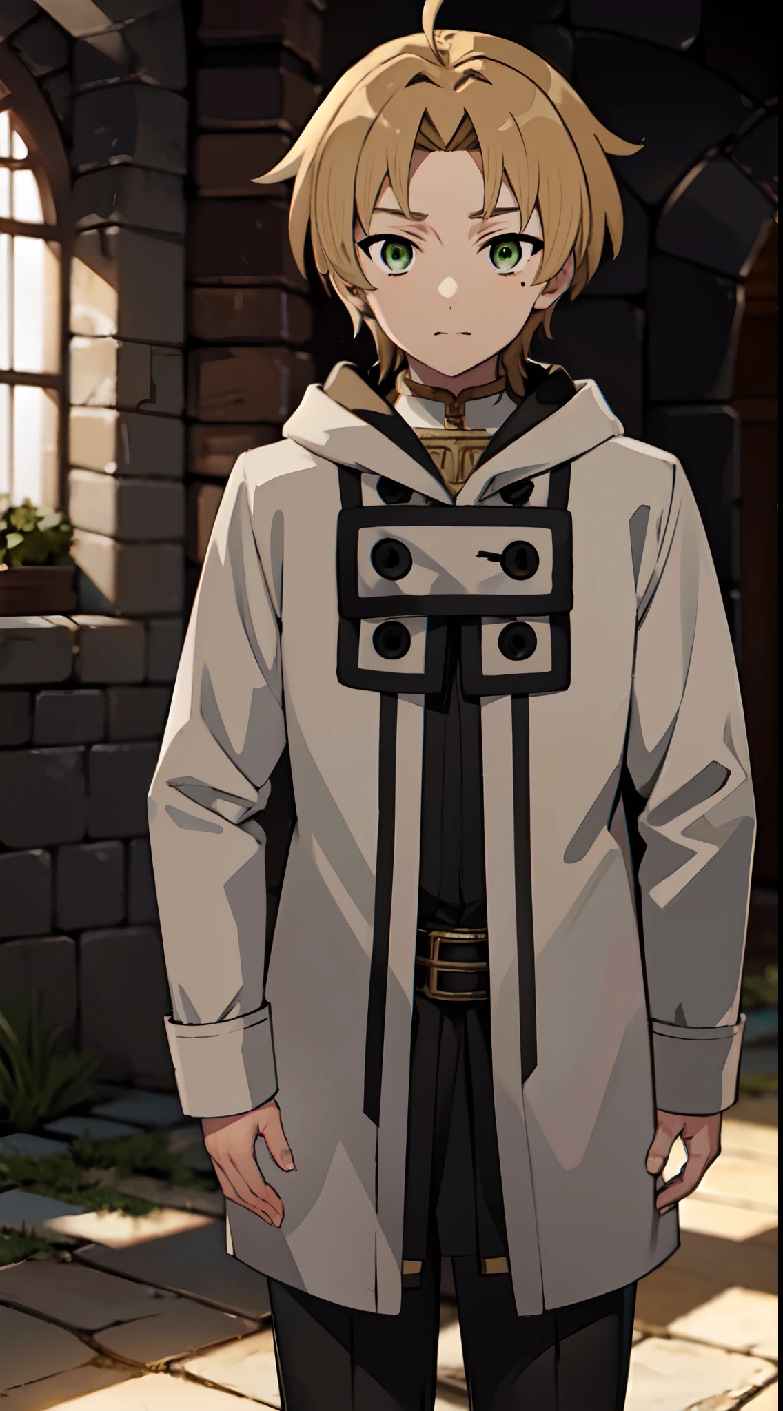 Rudeus_Greyrat, Green eyes, blonde hair, Background_Academy of Magic