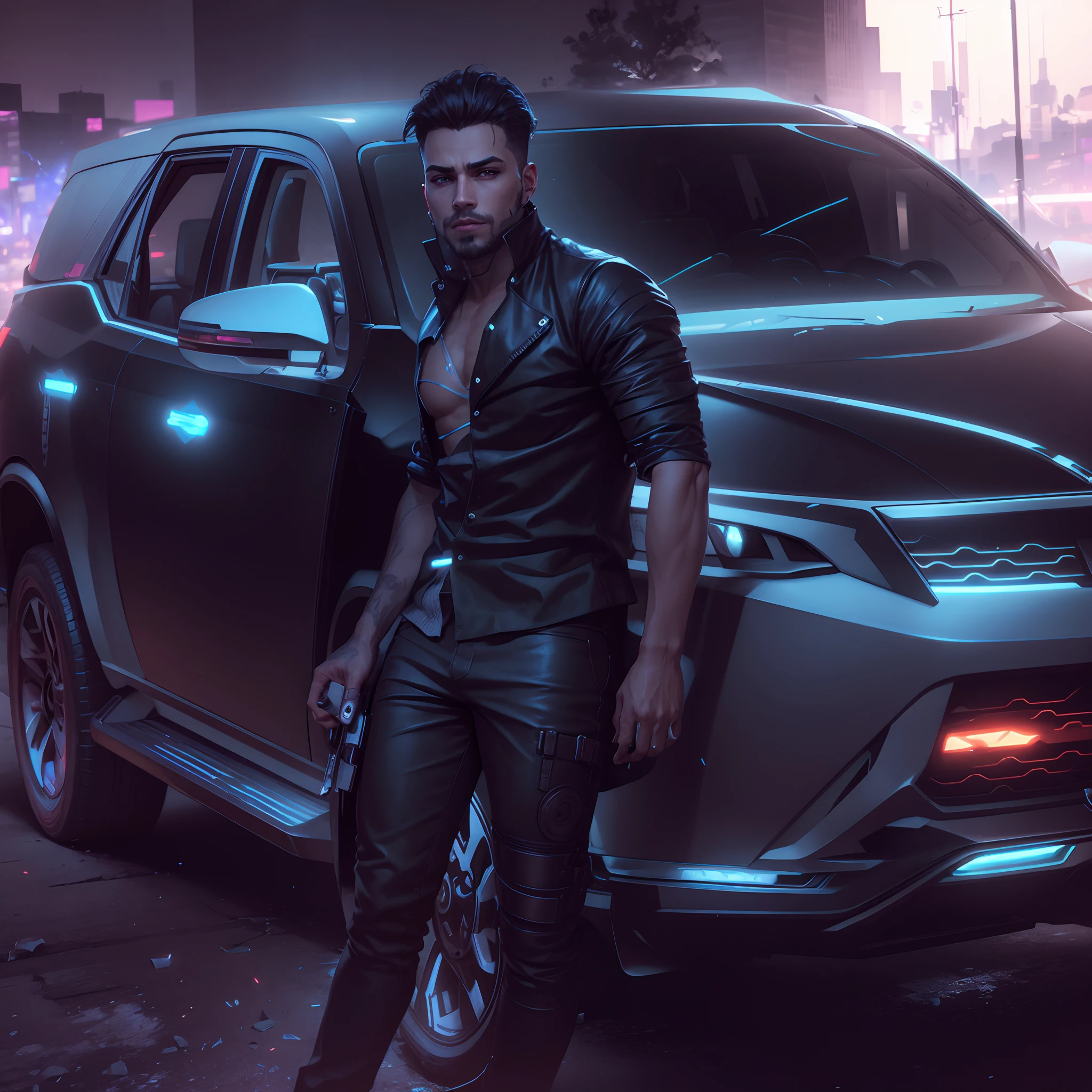 Change background cyberpunk handsome boy, realistic face, 8k, ultra realistic,