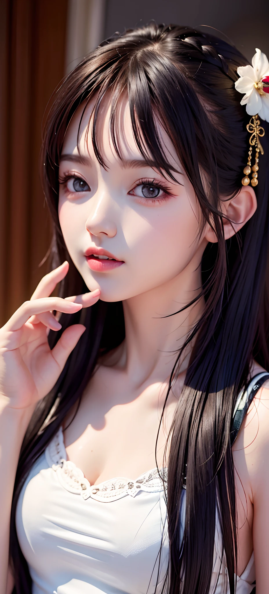 Here is the revised prompt in English:
---
A close-up shot of Nezuko from Demon Slayer in her demon form. Her face veins are bulging, her eyes are bright red, and she has horns sprouting from her forehead. She is biting down on a bamboo muzzle and is wearing her traditional kimono. Her expression is fierce and terrifying, embodying the full intensity of her demon transformation.
