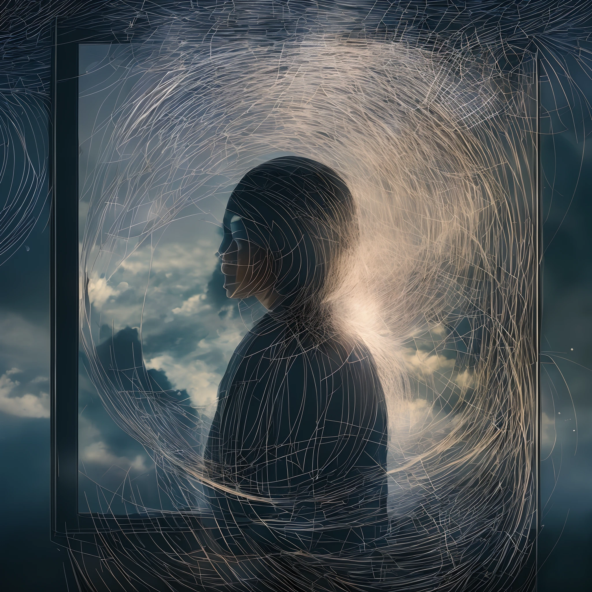 The view of dusk moves behind the mirror。Other words，The virtual image reflected on the mirror and the physical object behind the mirror are shaking，It's like a superimposed shadow in a movie。There is no connection between the characters and the background。And the character is a transparent illusion，The scene is a hazy undercurrent in the night mist，The two dissolve together，Depicts a world of transcendent symbols。Especially when the lights in the mountains are reflected on the girl's face，That indescribable beauty，It made Shimamura's heart almost tremble