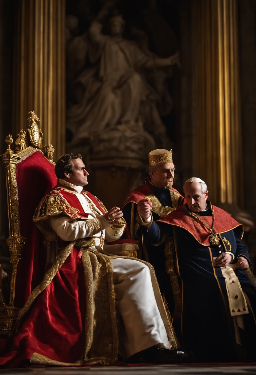 Napoleon Bonaparte taking the crown from the hands of Pope Pius VII ,na catedral de Notre-Dame, Dark smoke setting