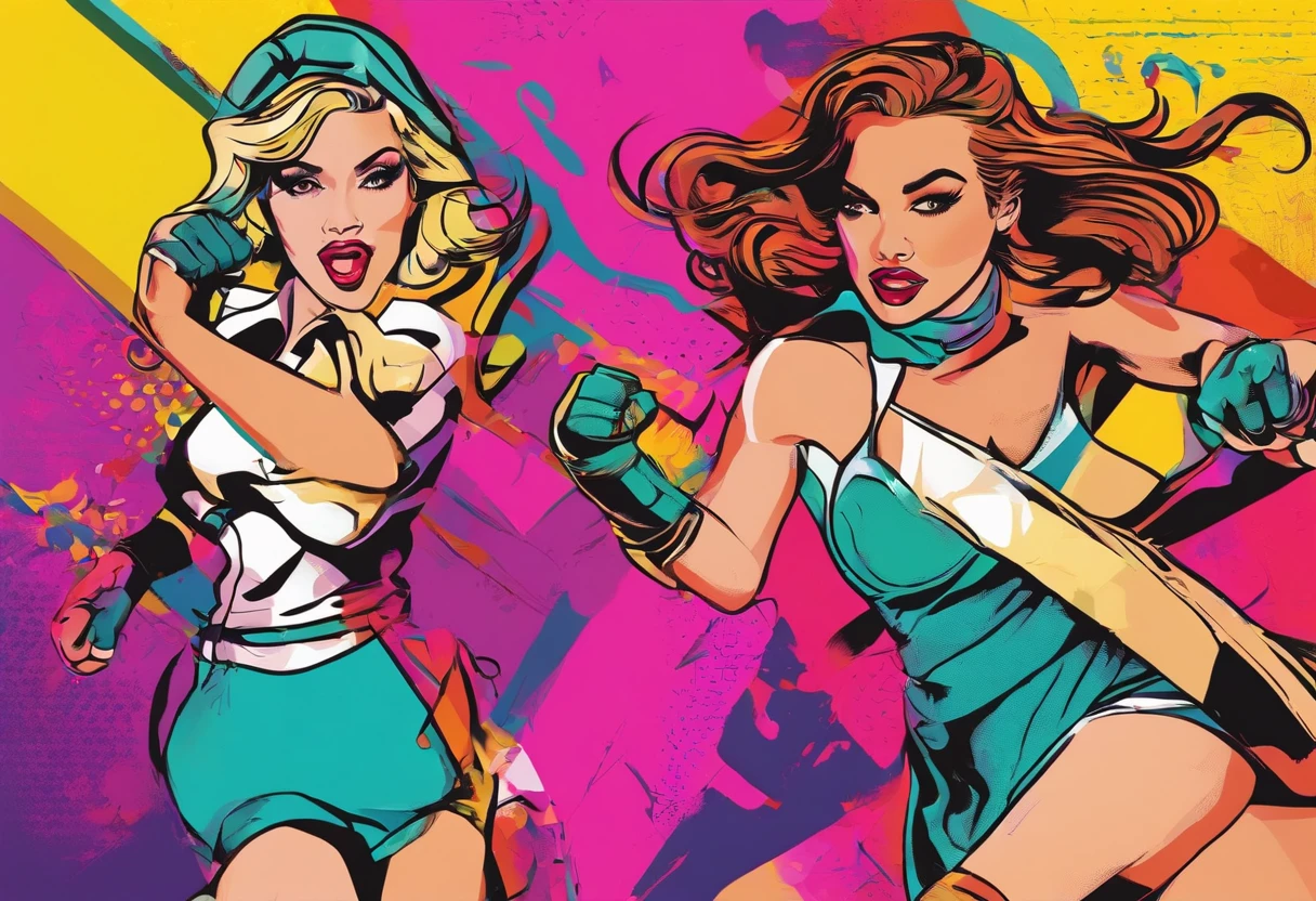 2girls,(fight against another:1.5),trench coat,bikini