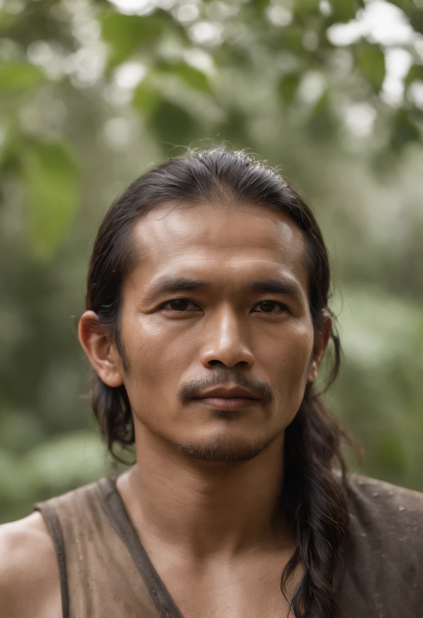 A handsome (Indonesian) peasant, muddy, dirty, wet, raunchy outfit, provocative portrait, (homoerotic:1.2), tall and burly, qualidade 8K, absurd textures details and quality