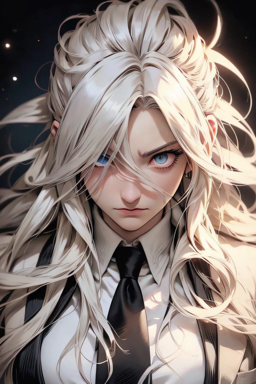 anime character with pure white hair and blue eyes staring at something, Gojo Satorou portrait, Gojo Satorou white hair, kaneki ken, ken kaneki, ufotable art style, Gojo satorou, male anime character, tokyo ghoul, white haired, nagito komaeda from danganronpa, white-haired