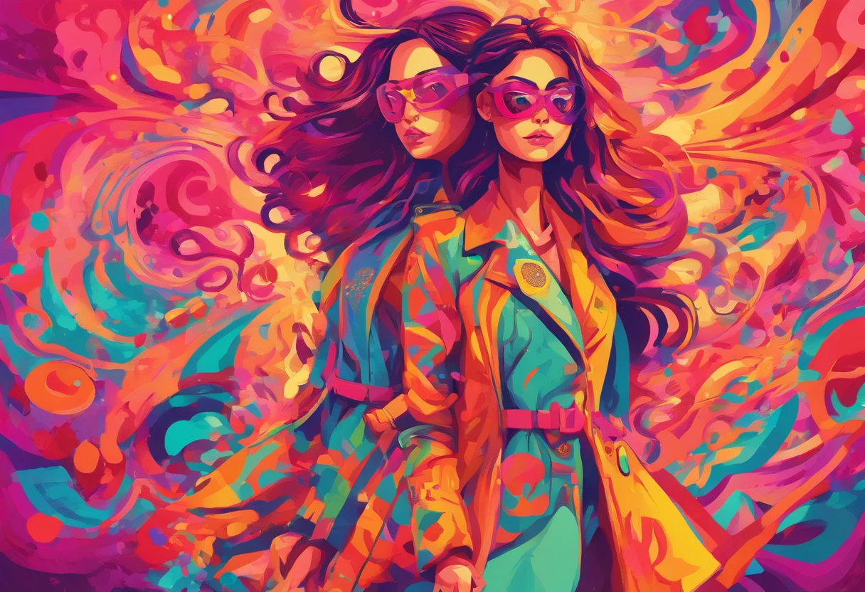 2girls,(fight against another:1.5),trench coat,bikini