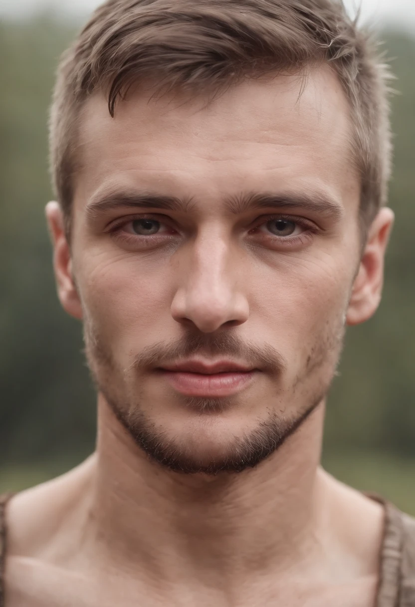 A handsome (Ukrainian) peasant, muddy, dirty, wet, raunchy outfit, provocative portrait, perfect face, (homoerotic:1.2), tall and burly, qualidade 8K, absurd textures details and quality