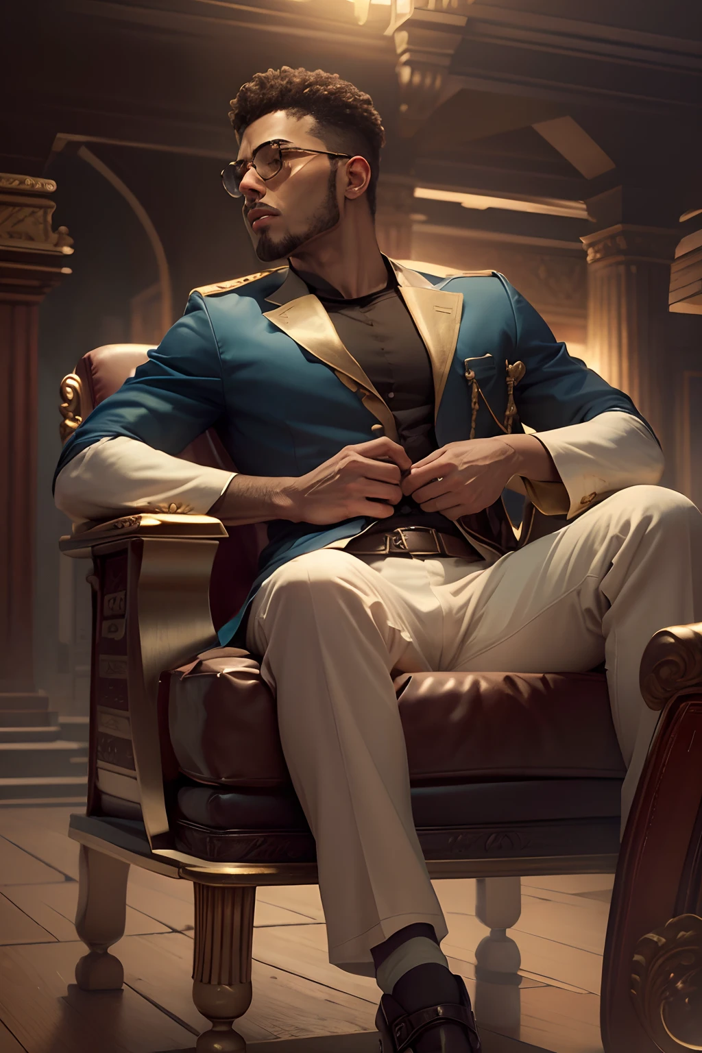 Change background to Kind sitting in kings chair and his kingdom