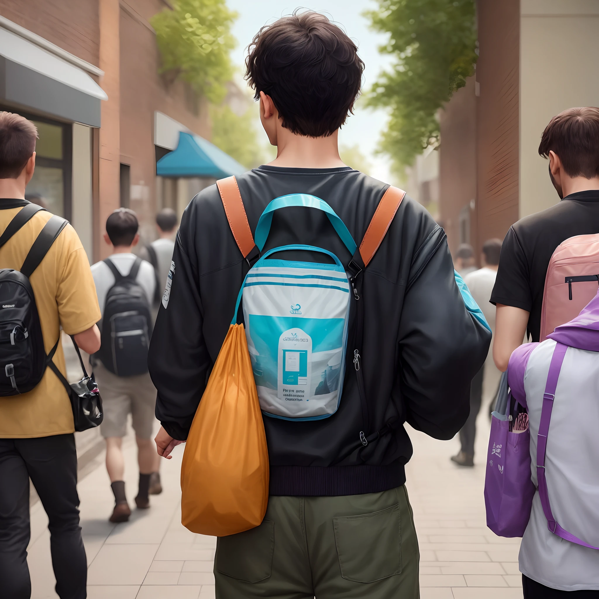 A man with an ash bag on his back, inspiring people around him