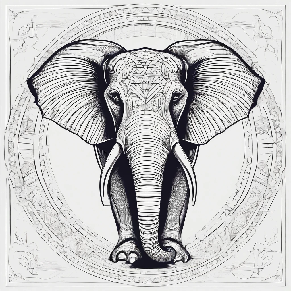 minimalist line. elephant head. sacred geometry. words: ivoryHAUS. artist logo. abstract art. 2D. Flat. White. Gold.