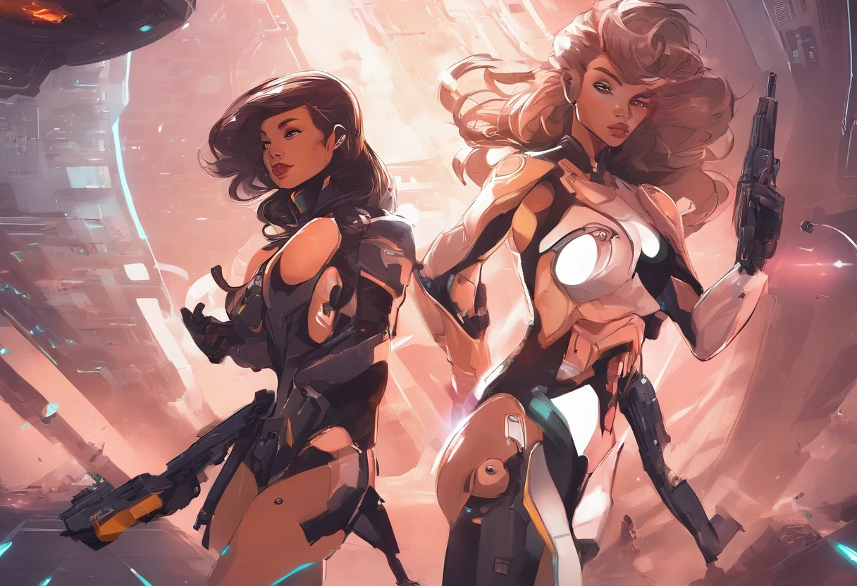 2girls,(fight against another:1.5),trench coat,bikini
