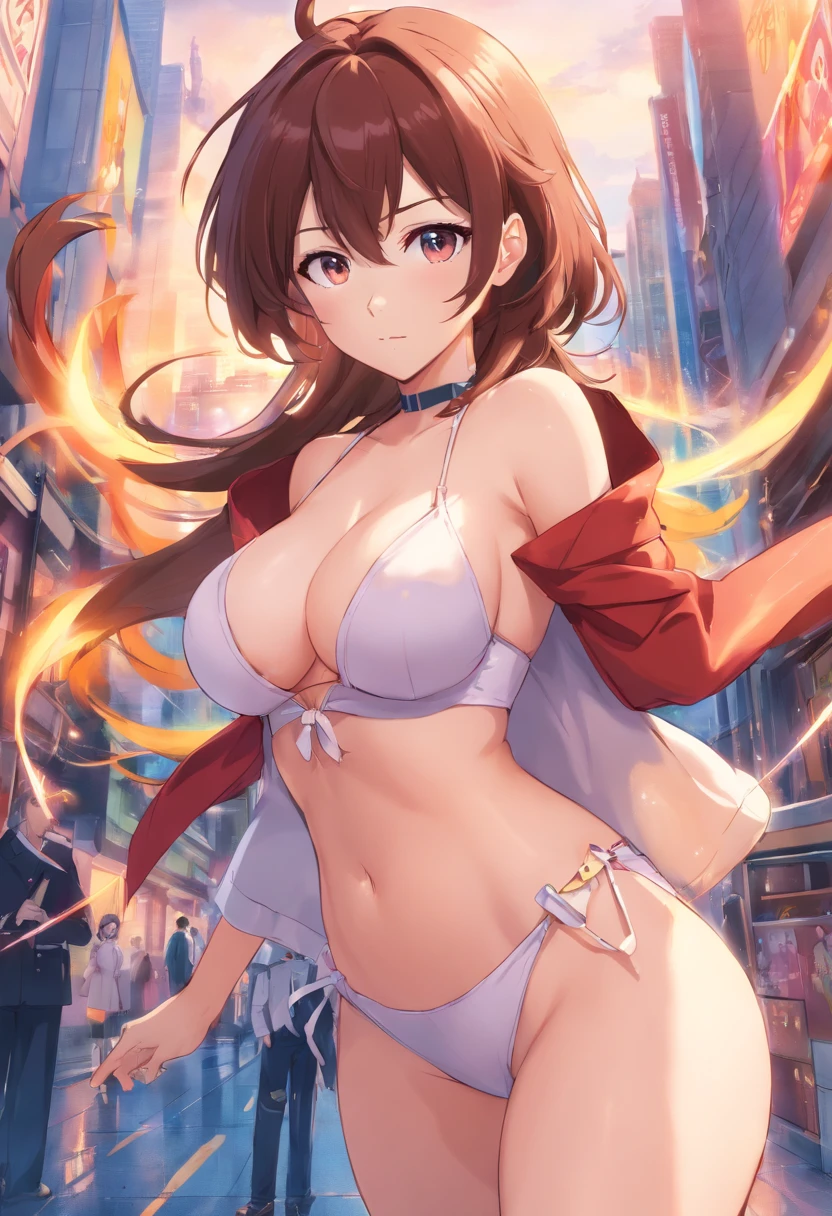 Anime girl with big breasts showing big boos, oppai, oppai proportions, biomechanical oppai, cleavage, Chest covered、SFW, Seductive Anime Girl, Big breasts!, Big breasts!!, Chic, Ecchi, with a big chest, pixiv 3dcg, Rin Tohsaka, Ecchi anime style,