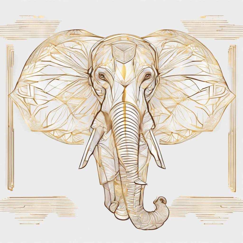 minimalist line. elephant head. sacred geometry. words: ivoryHAUS. artist logo. abstract art. 2D. Flat. White. Gold.