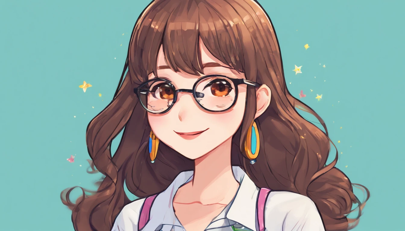 a black, long hair girl with brown eyes whit eyeglasses, happy that open a surprise box