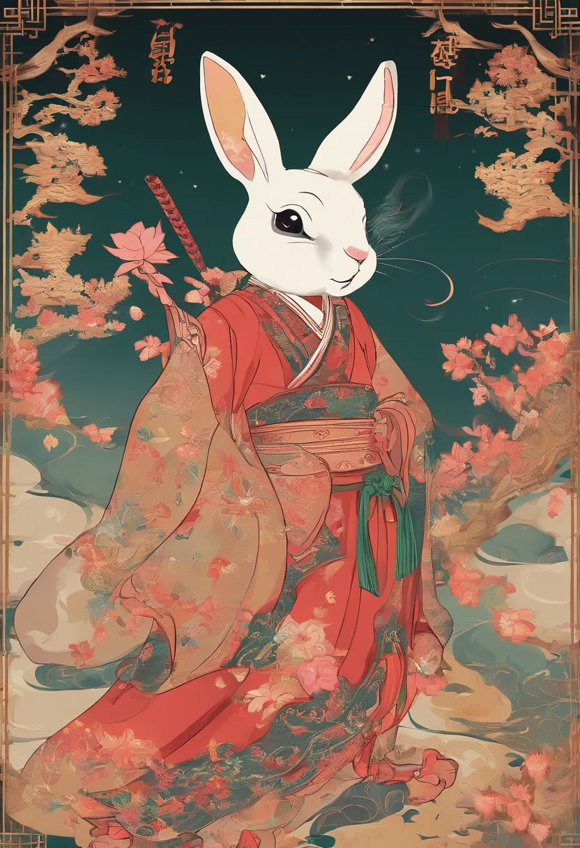 The jade rabbit of the Mid-Autumn Festival is usually depicted as a cute little rabbit,It is sometimes depicted as Chang'e's pet。It is often depicted wearing Hanfu or wearing ancient costumes,Sometimes mooncakes or osmanthus wine are held。The image of the Jade Rabbit is cute,It is regarded as one of the important elements of the Mid-Autumn Festival,It symbolizes good luck、Reunion and longevity