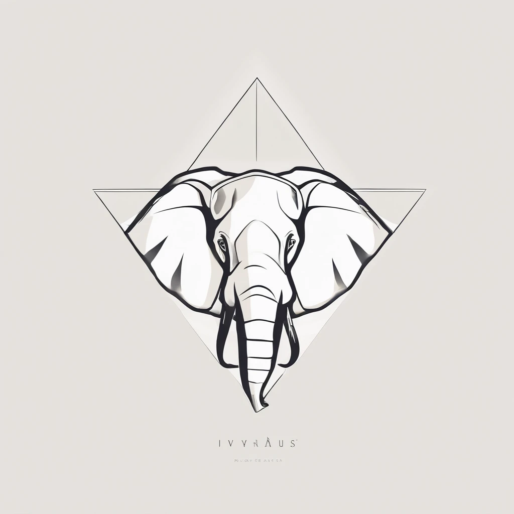 minimalist line. low detail. triangle. elephant head. sacred geometry. words: ivoryHAUS. artist logo. abstract art.