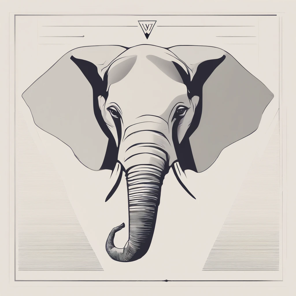 minimalist line. low detail. triangle. elephant head. sacred geometry. words: ivoryHAUS. artist logo. abstract art.