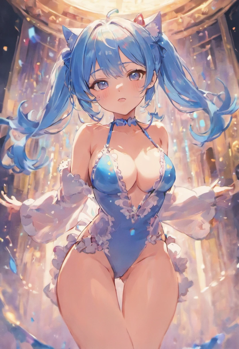 Cute animecatgirl , blush, bleu eyes,8k, super detail, sexy,oily body, naked