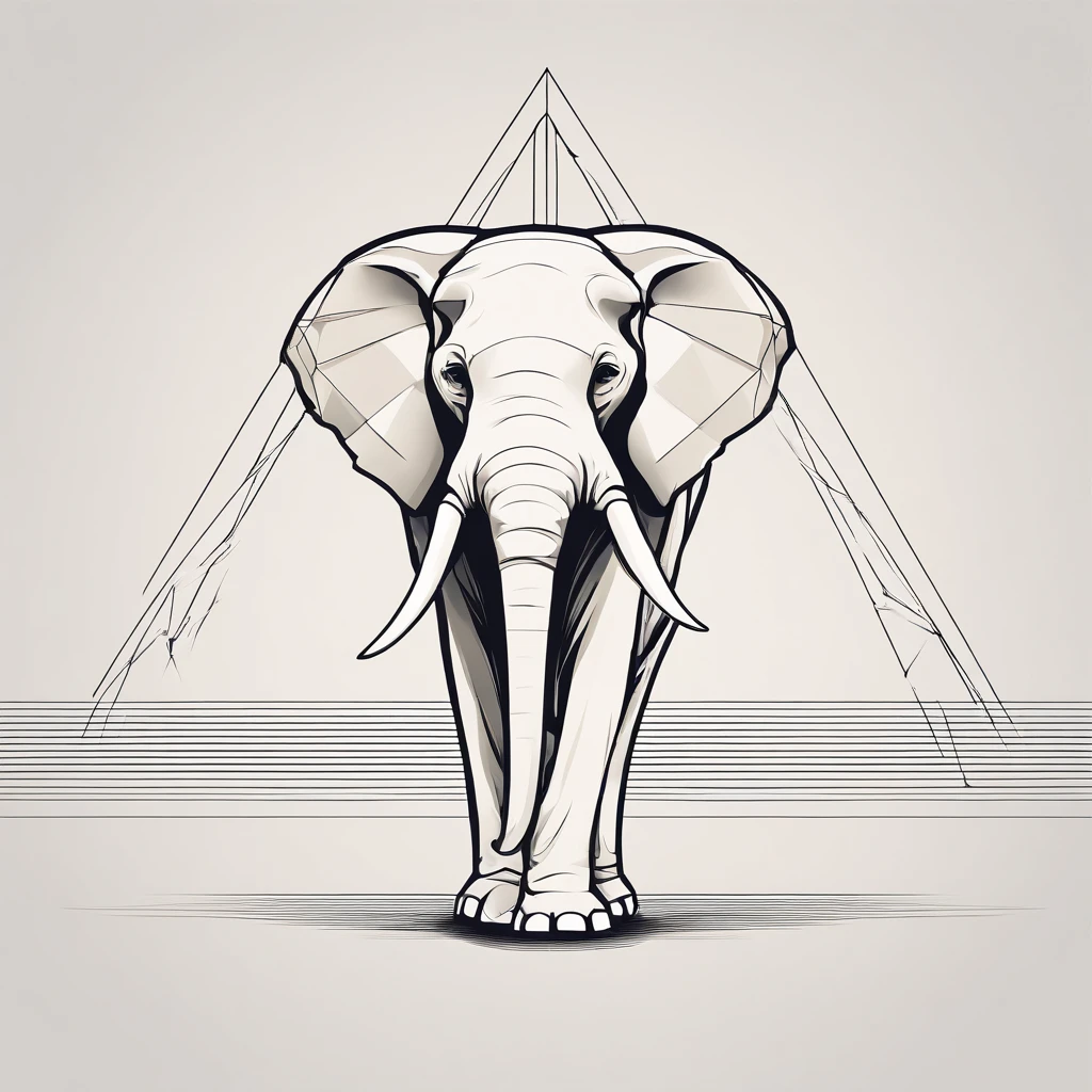 minimalist line. low detail. triangle. elephant head. sacred geometry. ivory. artist logo. abstract art.