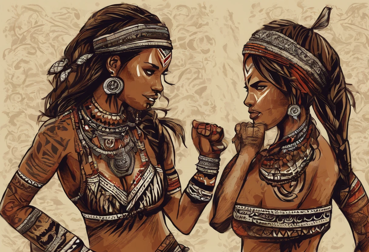 2girls,(Fight with another person:1.5),Trench coat,Bikini