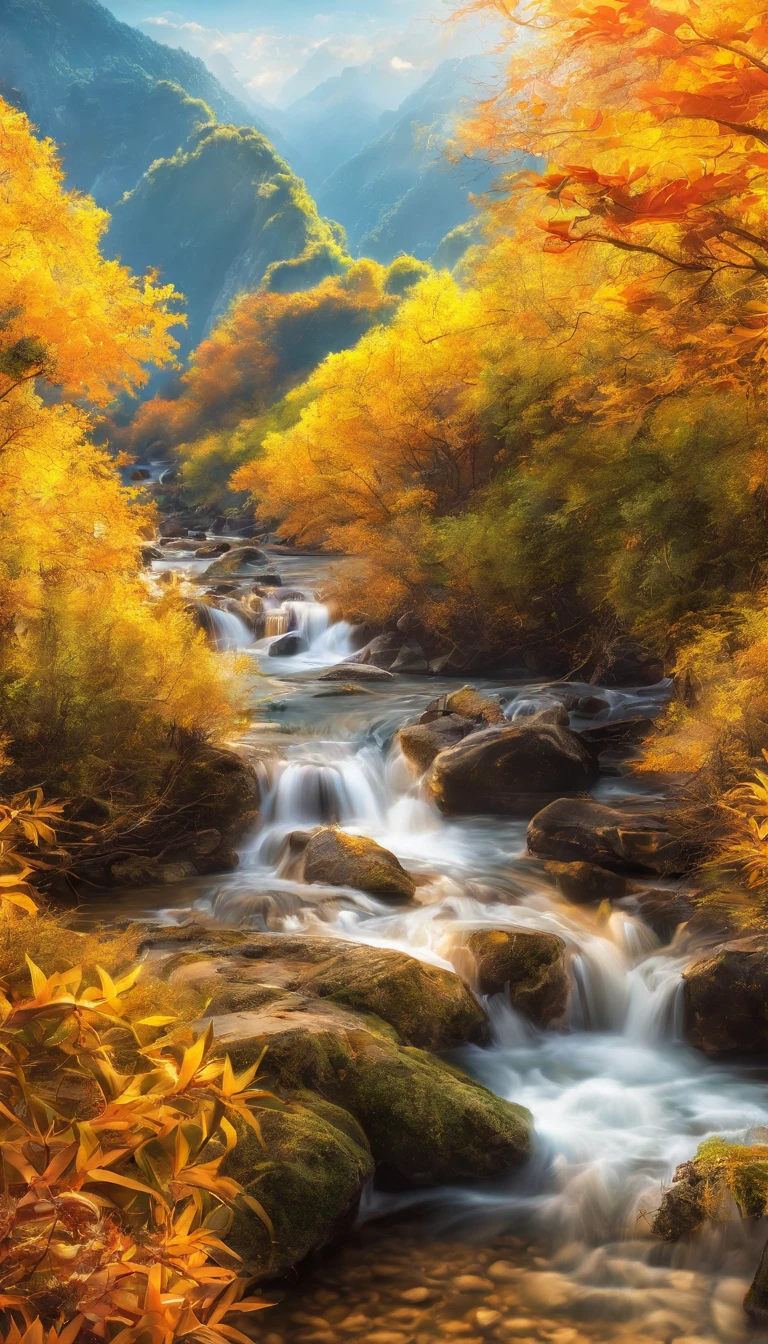 （Small bridges and flowing water，Ancient road west wind thin horse，Sunset，Broken intestines are at the end of the world）（An ancient trail leads into the distance），（Stone arch bridge:1.2),A small river，The river meanders into the distance，（The sky is windy，Fluttering yellow leaves），（A skinny white horse:1.2），（The vista is the setting sun），（The afterglow of the setting sun shines through the clouds），（Autumn tones），（Ancient Chinese landscape painting style），（Masterpiece），（A complete painting），（Extremely detailed picture），（light and shadow effect），（Movie lighting），（cinema4d），（Light particle tracing），（rendering by octane），（Unreal 5），（Layered artistic effects），（Best Painting），（Master painting），（8K分辨率），photorealestic，realisticlying @Ray
