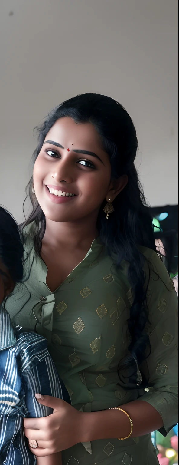 realistic photograph of a young rustic Malayali village belle dressed in an ((unhooked blouse and Indian skirt)) standing inside a farm in rural India, fair skin, curvy and toned body, tall, big boobs, hourglass figure, big ass, seductive, detailed cute face, full lips, smiling, studio lighting , hyper realistic