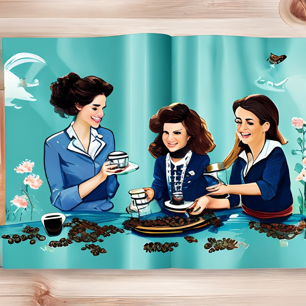 "lady's roll" duas amigas idosas, felizes e com camisa e bandas de rock, drink coffee and eat cake