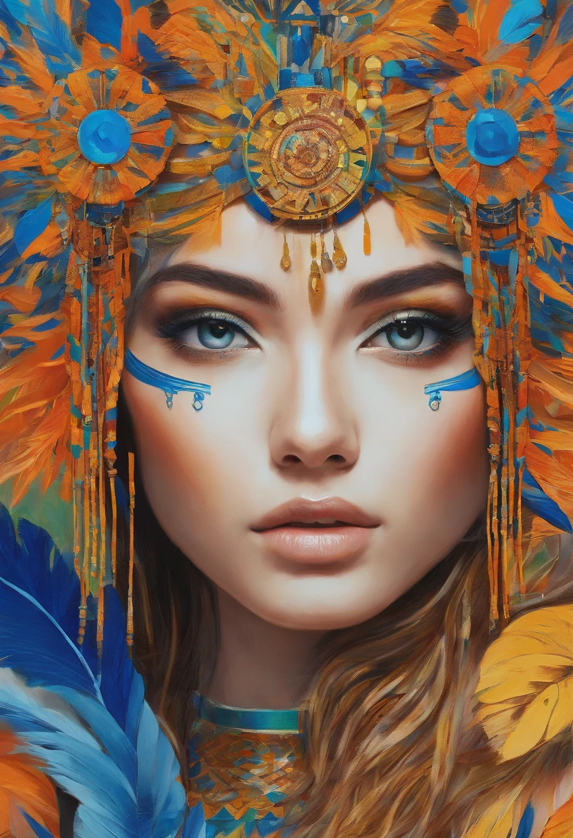 ultra detailed artistic photography, Beautiful native Brazilian Apache female,arara azul em seu ombro, linda ave,tee xixi, fora, fogueira, tristeza, sexy, sonhador,passaro azul, brilhante, retroiluminado, Sombras, oil on the canvas, liso, Ultra High Definition, 8k, Ultra sharp focus, Obras de arte intrincadas, Roupas fluidas, altamente detalhado, Vibrando, production cinematic character render, ultra high quality model, Jedi, sabre de luz laranja