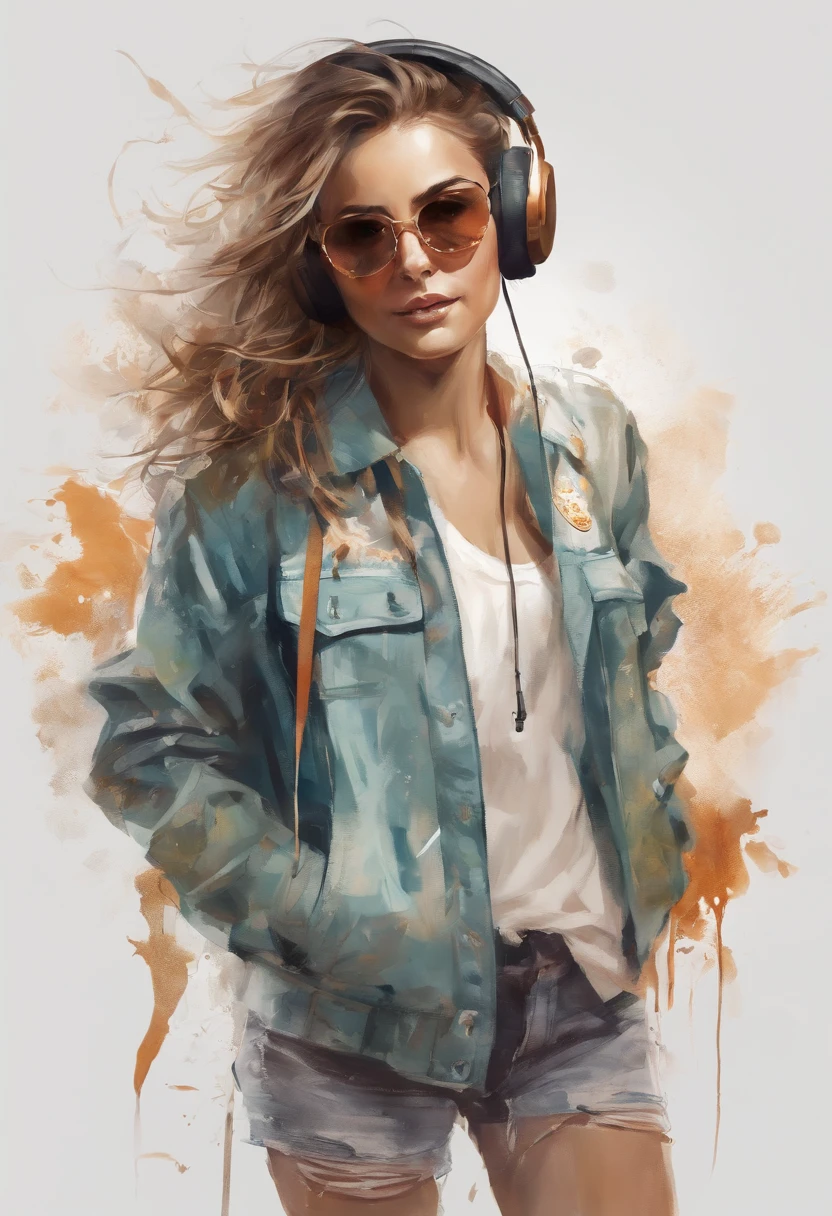 Perfect centering, Cute mouse, Wear a student team jacket, Wearing sunglasses, Wearing headphones, cheerfulness, Standing position, Abstract beauty, Centered, Looking at the camera, Facing the camera, nearing perfection, Dynamic, Highly detailed, smooth, Sharp focus, 8K, high definition resolution, illustration, Art by Carne Griffiths and Wadim Kashin, White background